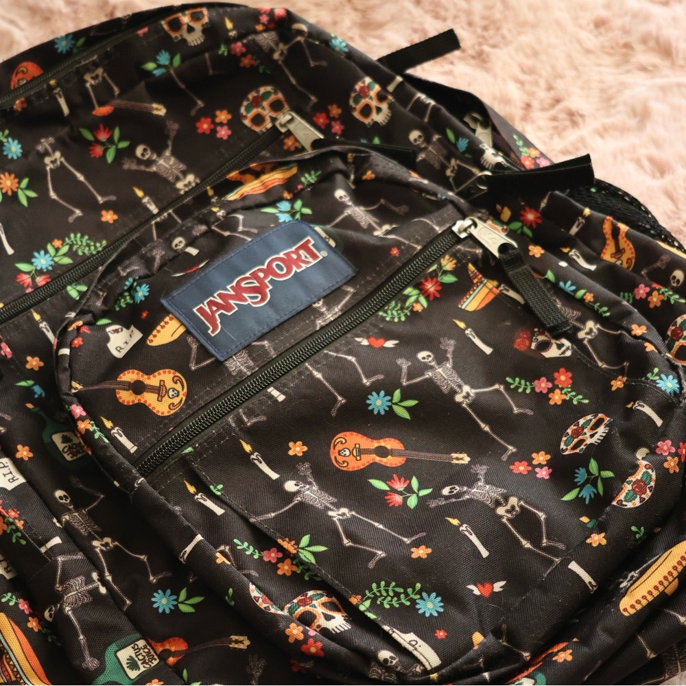 Jansport Black Backpack - Day of the Dead Design